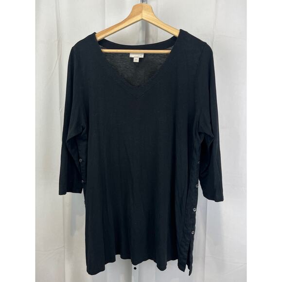 J. Jill Tops - J. JILL Side Button Tunic Top V Neck 3/4 Sleeve Cotton Modal Knit Black Size L